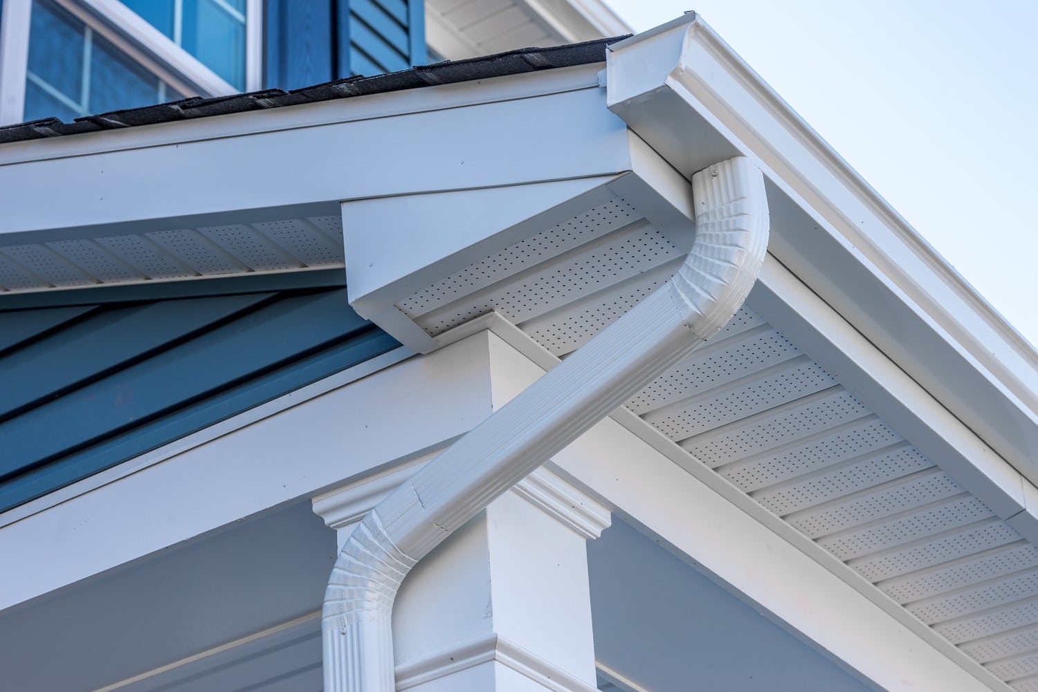 Colonial white gutter guard system, fascia, drip edge, soffit pr gutter replacement near me