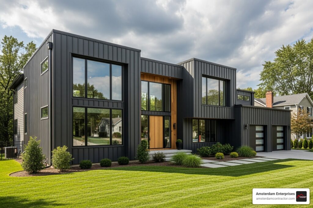 metal siding installation on modern home - Metal siding installation